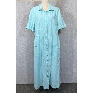 Appleseed's Cotton Short Sleeve Maxi Dress Womens XL Aqua Blue Lagenlook Prairie